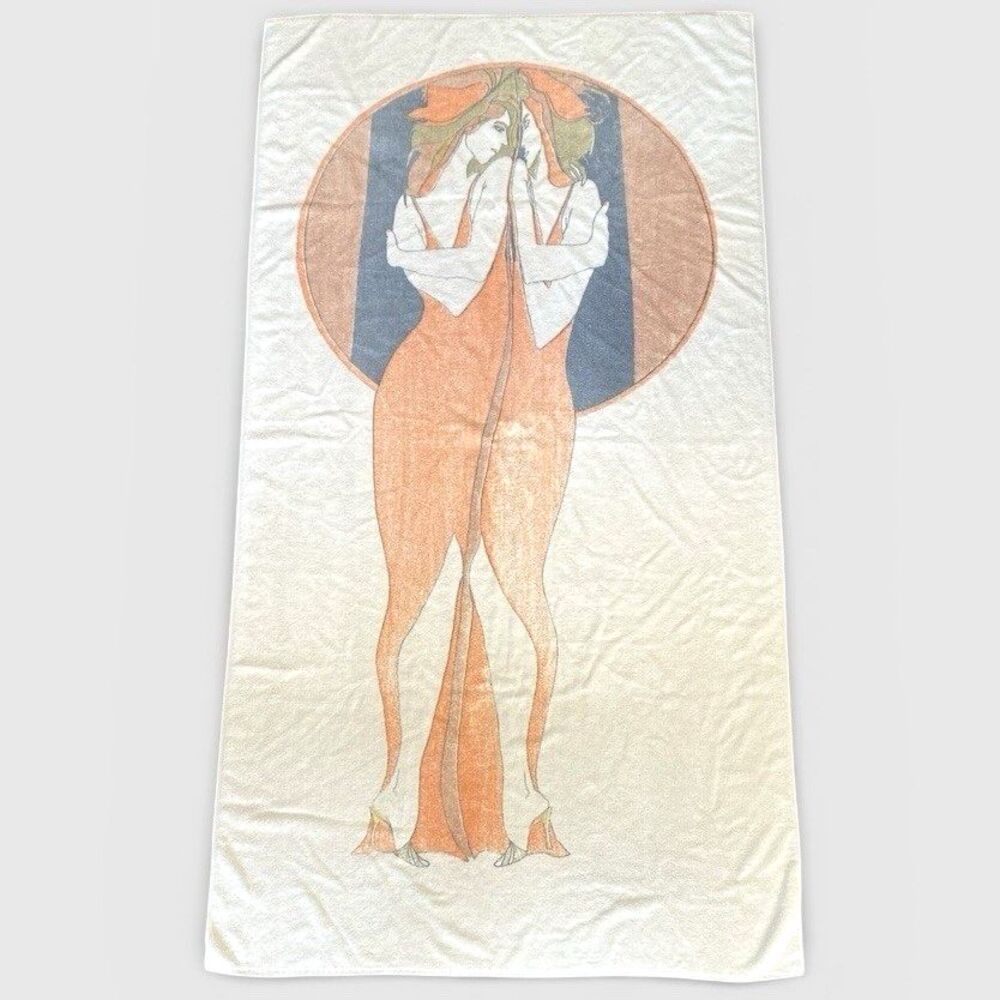 Vintage 1970s Art Nouveau Woman Towel Wall Hanging Utica Fine Arts J.P. Stevens